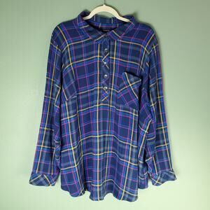 Torrid Womens Navy Blue Plaid Crinkle Gauze Button Back Shirt Top Size 5